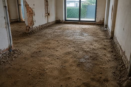 Afbraak van een oude vloer tot op de ruwbouw